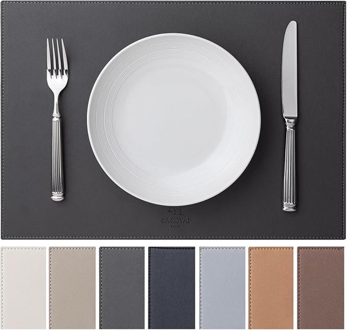 Baroyal Faux Leather Placemats Set of 6 Vinyl Washable Wipeable Table Mats for Kitchen Dining Table Heat Resistant Waterproof Modern Indoor/Outdoor Placemats Non-Slip Easy Clean Place Mats (Dark Gray) by BAROYAL