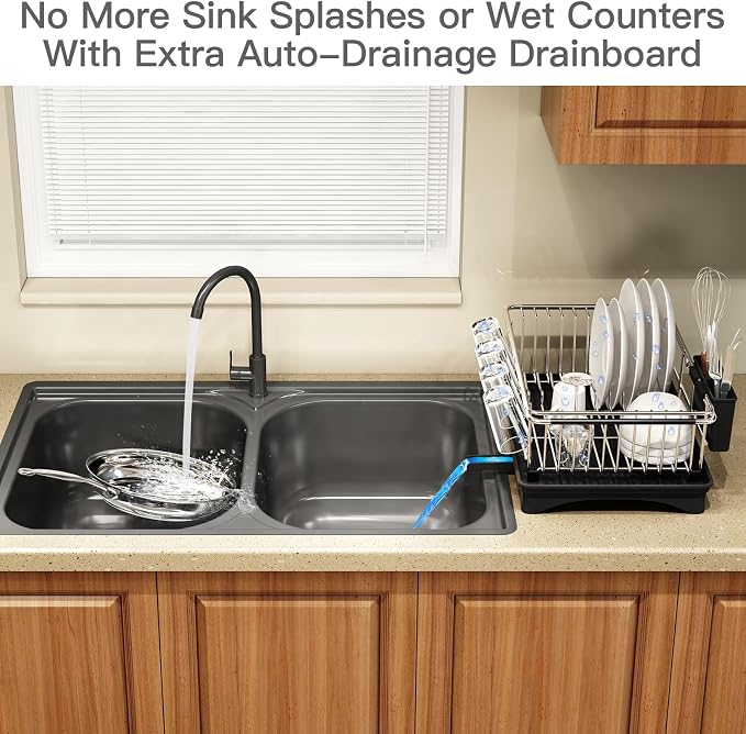 Dish Drying Rack Over The Sink with Utensil Holder, Drainboard | Expandable Stainless Steel Dish Drainer for Small Kitchen, Apartment, RV, Counter Space Saving, Perfect Fit, Rustproof - Image 5