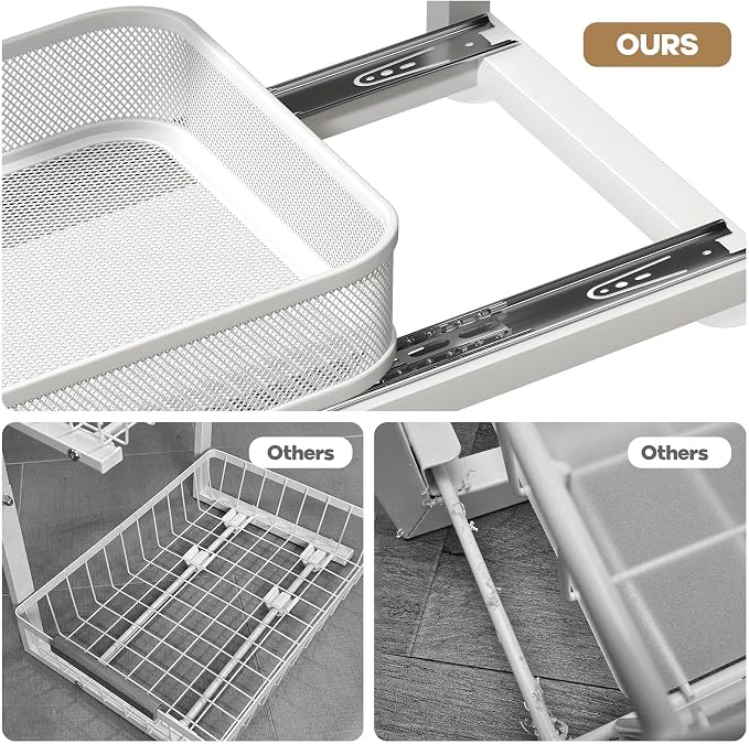 2-Pack 18.5 IN Depth Under Sink Organizer With Next-Gen Ball-Bearing Slides,Sophisticated Mesh 2-Tier Pull Out Shelf for Kitchen & Bathroom,Fits Small Items-White(Patented) - Image 3