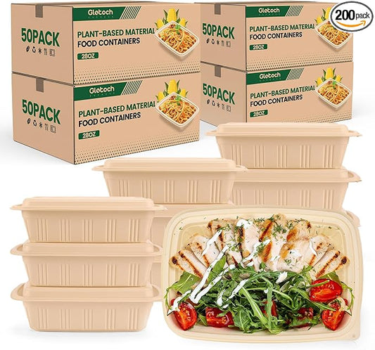 Glotoch Express 28 oz-200 Pack Meal Prep Containers with Lids, Cornstarch Food Storage Containers Plant-based Lunch Box for Salad, BPA Free Plastic Take Out Containers by GlotochExpress