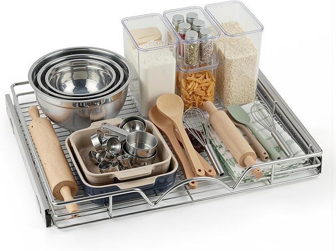 HOLDN’ STORAGE Pull Out Cabinet Organizer, 28”W x 21”D Cabinet Drawer | Heavy-Duty Caddy, Lifetime Limited Warranty, Steel Metal Cabinet Drawers, Chrome, Requires At Least 29-1/4” Cabinet Opening by HOLDN%E2%80%99STORAGE