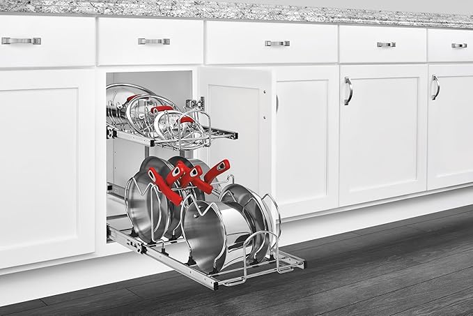 Rev-A-Shelf Dual Kitchen Cabinet Pullout Organizer, Min Open Width of 11.5" | 2-Tier U-Shaped Cookware Storage Rack for Pots, Pans, and Lid Cookware, Adjustable Heavy Duty Wire, Chrome, 5CW2-1222-CR - Image 2