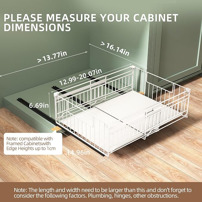 2 Pack Expandable Pull Out Cabinet Organizer, 15" Deep | Pull Out Drawers for Cabinets with width from 13" to 20", Cabinet Drawers Slide Out with Upgrade 3 Slide Rails, Hold 65 lbs - Image 2