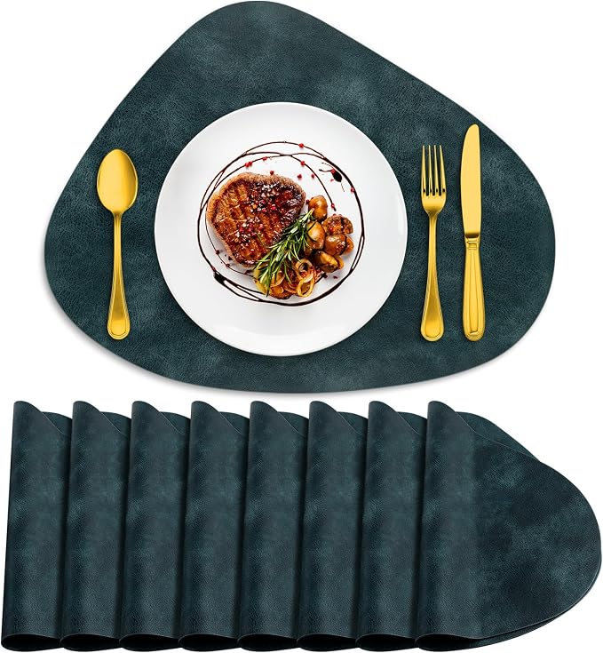 ADRIMER Placemats, Heat Resistant Round Placemats Set of 8 Washable 13 x 17 Inch, Waterproof Table Mats Wipeable for Kitchen, Dining Room Table Christmas Decor, Dark Blue by Adrimersdreamistobeanindispensablecompanioninyourlife