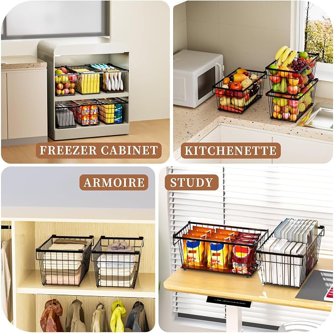 Enhanced Leak-Proof Bottom, Freezer Organizer Bins for 7 Cu.Ft,6 Pack | Stackable Chest Freezer Organizer Bins, Baskets with Handles, Leak-proof Wire Storage Container Baskets for Sort Frozen Meats - Image 7