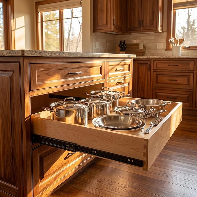 HardRock MDF Pull-Out Cabinet Drawer Organizer 14"W x 21"D | Heavy Duty (100Lbs) Wooden Pullout Inserts, Soft Close Sliding Shelf for Kitchen Cabinets, Pantry, Storages - Fully Assembled - Image 2