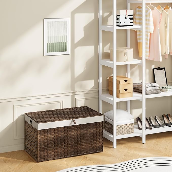 HOOBRO Storage Basket with Lid, 42.3 Gallon (160L) Wicker Basket, Handwoven Blanket Storage Basket with Handles, Metal Frame and Soft Lining, Foldable for Bedroom, Laundry Room, Brown BR216CW01 - Image 4