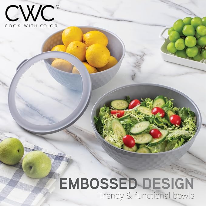 COOK WITH COLOR Mixing Bowls with Lids - 12 Piece Plastic Nesting Bowls Set includes 6 Prep Bowls and 6 Lids, Microwave Safe Mixing Bowl Set, Grey Embossed - Image 9