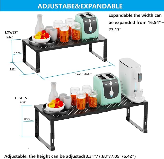 Expandable Spice Rack,Stackable Storage for Cabinet, Multi-Functional Kitchen Shelving,Height-Adjustable,Sustainable Organizer Solution(3Packs/Black/Medium) - Image 6