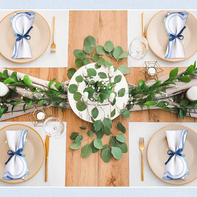 Hahafelt 6 Set Cloth Napkins 18x18inches Scalloped Embroidery Cloth Napkins Washable Polyester Table Dinner for Hotel Restaurant Weddings Events Parties (Blue) - Image 5