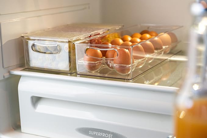Pikanty Egg Holder for Refrigerator with Removable Tray - Holds 17 Eggs, Clear Plastic Container with Pull Handles for Bulk Eggs, Farm Fresh, Backyard Chickens, Dishwasher Safe, Made in USA - Image 4