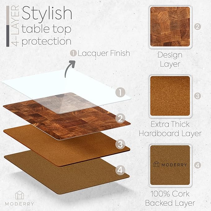 Set of 4 Heat Resistant Cork Placemats for Dining Table with Free Set of 4 Matching Drink Coasters Marble Design 16 x 12 Inches Cork Backed Hard Placemats (Honey Oak) - Image 3