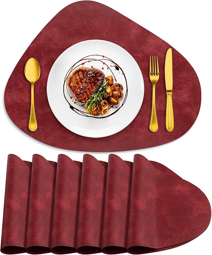 ADRIMER Placemats, Heat Resistant Round Placemats Set of 6 Washable 13 x 17 Inch, Waterproof Table Mats Wipeable for Kitchen, Dining Room Table Christmas Decor, Wine Red by Adrimersdreamistobeanindispensablecompanioninyourlife
