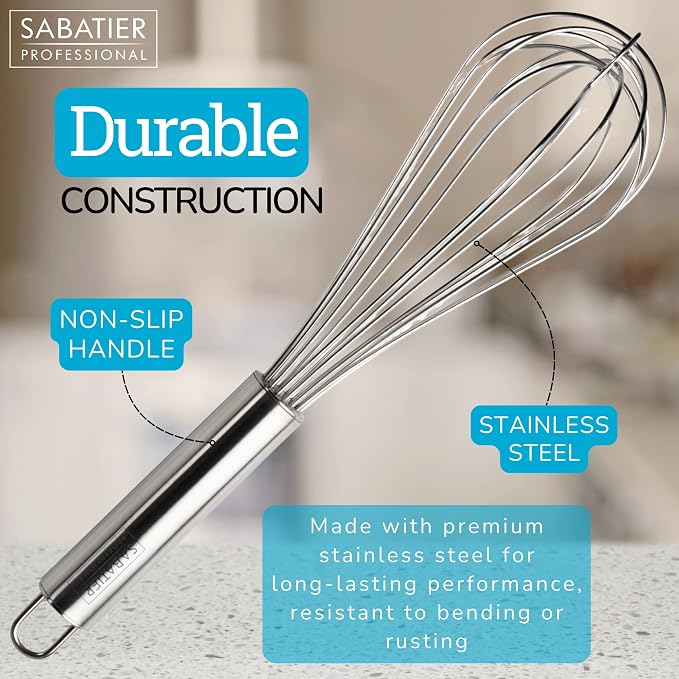 Professional Stainless Steel French Hand Whisk - Heavy Duty, Dishwasher Safe, Durable Balloon Whisk for Baking, Frothing, & Mixing - Easy to Clean, Great for Chefs & Home Cooks, Stainless Steel, 35cm - Image 3