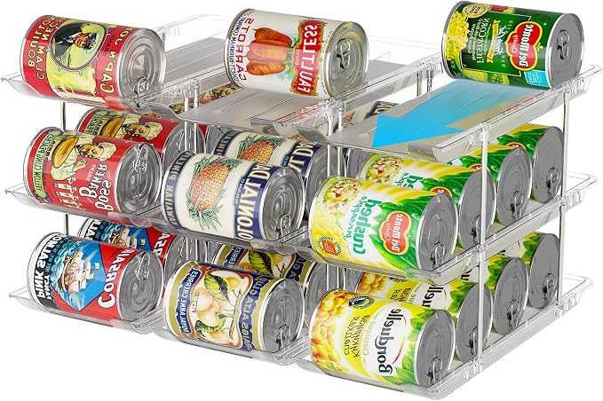 LXLXXL Can Organizer for Pantry Canned Food Storage Goods Holders 3 Tier | Automatic Rolling, Clear Acrylic Can Storage Rack, Sturdy and Stackable Shelf, for Fridge Cabinet Pantry Kitchen Organizer by LXLXXL