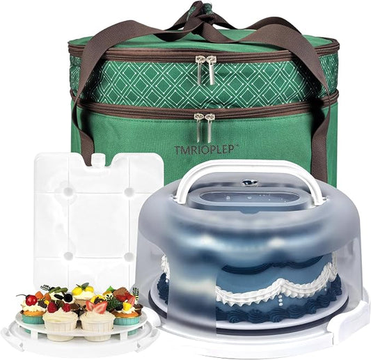 TMRIOPELP Tall Cake Carrier with Lid and Handle Insulated Cake Container Cake Transport Carrier Ideal for Pies Cupcakes and Pastries Perfect for Safe and Secure Cake Delivery (Green, 10 inch) by CakePieInsulatedTransportat
