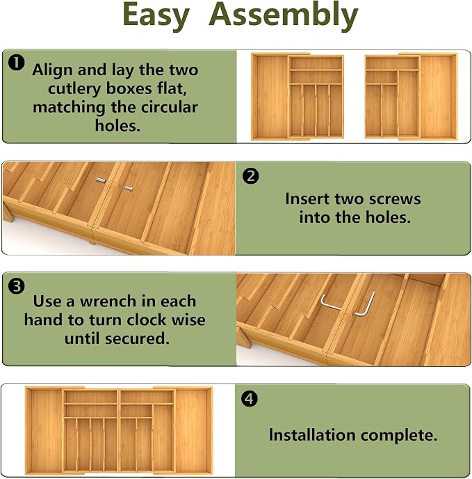 Suli Extra Large Silverware Drawer Organizer,Expandable 22in to 37in,Bamboo | 2.6in Deep,13 Slot,Removable Design,Expandable Utensil Tray for Kitchen Drawer,Big Adjustable Cooking Cutlery Flatware Holder - Image 5