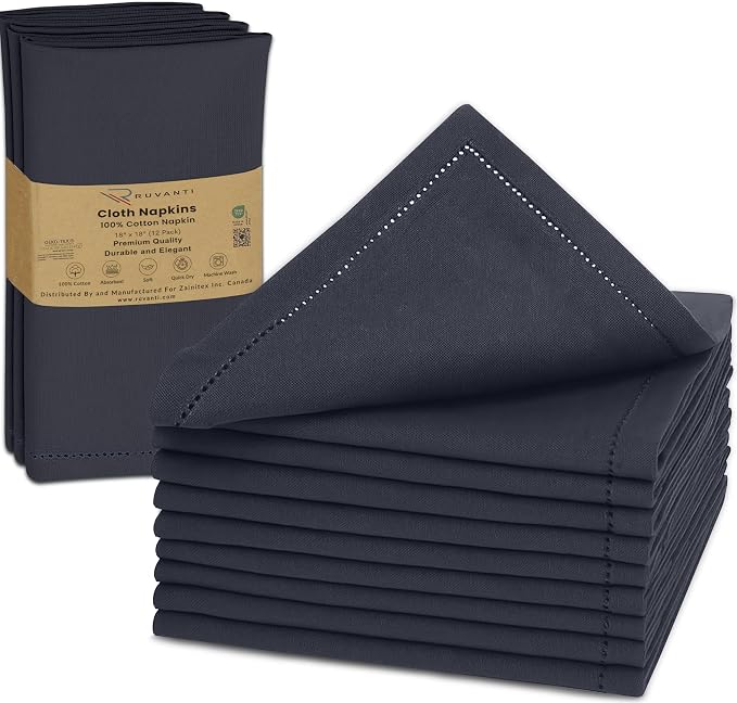 Ruvanti Cloth Napkins Set of 12, 100% Cotton High GSM 18x18 Inches, Hem Stitched Corners, Soft, Washable, Highly Durable & Absorbent, Perfect for Parties, Christmas, Thanksgiving Dinners – Ombre Blue by Ruvanti