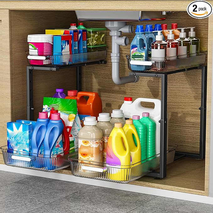 ARSTPEOE 2 Pack Double Sliding Under Sink Organizers and Storage,Two Tier Bathroom Storage and organization,Under Cabinet Organizer, Clear by ARSTPEOENeatChic