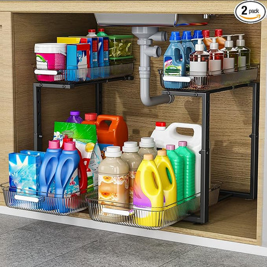 ARSTPEOE 2 Pack Double Sliding Under Sink Organizers and Storage,Two Tier Bathroom Storage and organization,Under Cabinet Organizer, Clear by ARSTPEOENeatChic