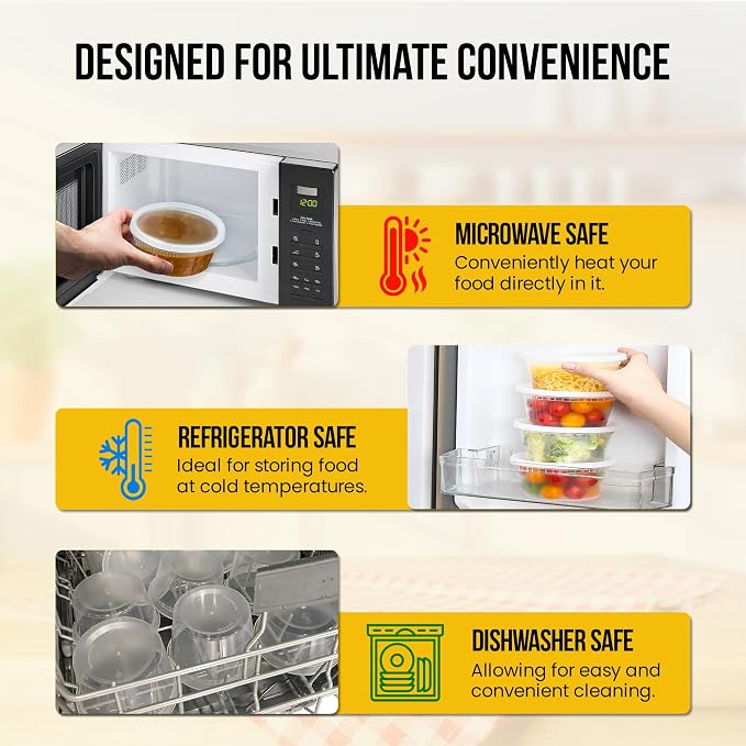 OCS Parts 48-Pack Round 8 Ounce Plastic Deli Containers with Lids | Stackable, Microwavable, Freezer and Dishwasher Safe BPA Free Food Prep and Storage Containers - Image 5