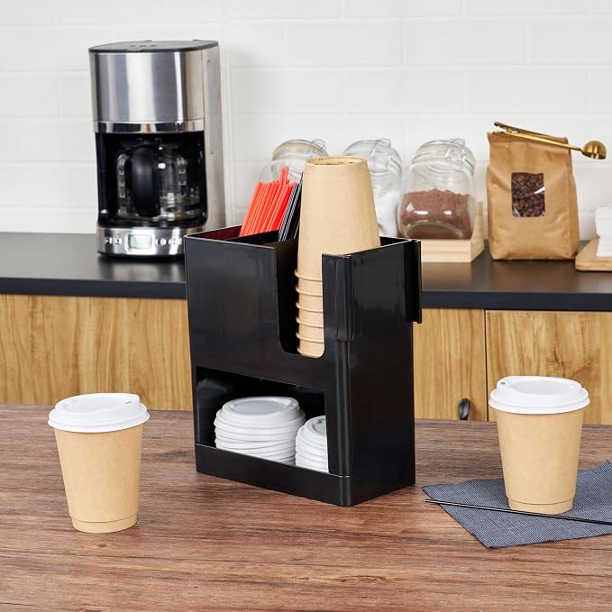 Restaurantware Restpresso Coffee Bar Organizer, 1 Count Durable 4 Compartments, Compact Size, Black Plastic Tabletop Coffee Supplies Organizer For Homes, Office Spaces, Breakrooms, and Lounges - Image 4