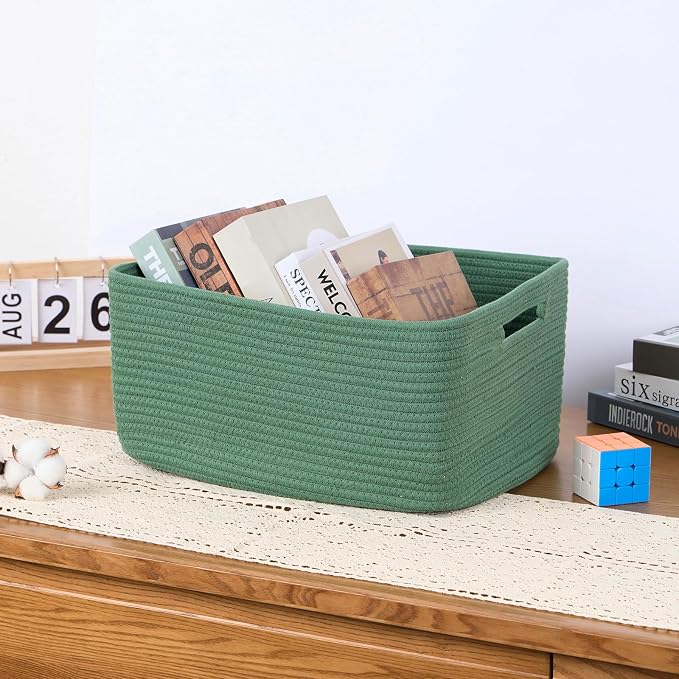 MiniArk Large Storage Baskets for Organizing, 17 x 13 x 7.5” Closet Shelf Baskets for Clothes Blanket Towels, Baby Nursery, Toy Bins Box, Woven Rope Baskets, 4 Packs Green - Image 5