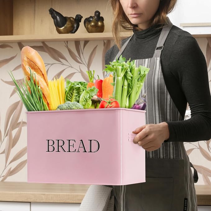 Jolitac Bread Box for Kitchen Countertop, Metal Bread Box for Kitchen Counter Extra Large & Farmhouse Style Bread Holder Bread keeper Food Storage Container - Image 5