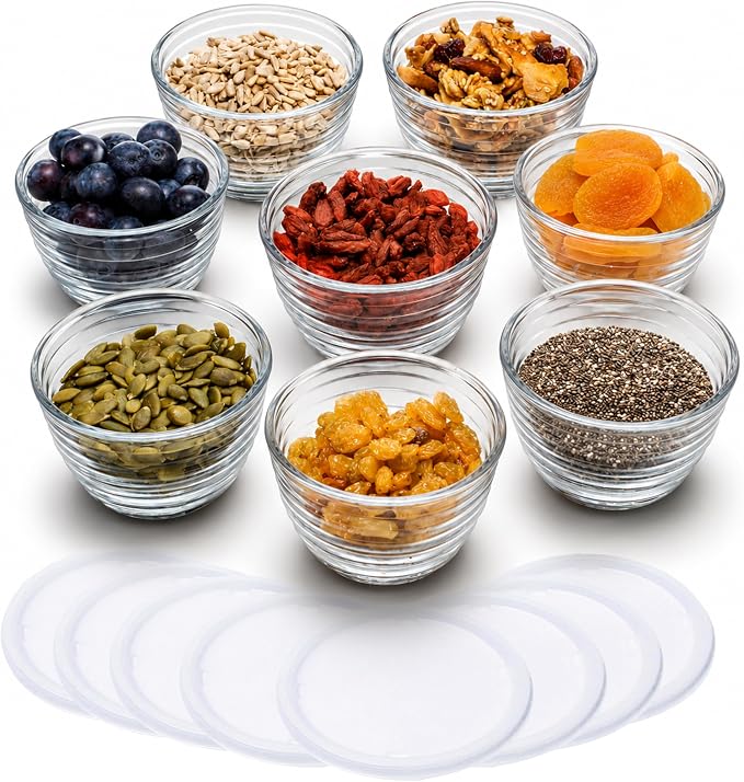 Libbey Small Glass Bowls with Lids Set of 8, Food Storage Prep Containers | Set of 8 Glass Bowls with Secure Lids Store Leftovers, Snacks, Sauces & Meal Prep Ingredients; Dishwasher Safe for Daily Use by Libbey