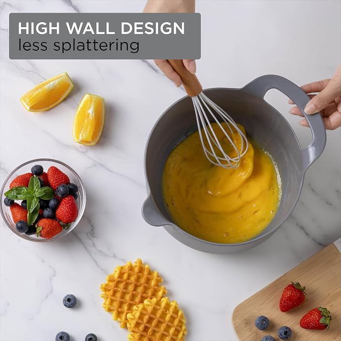 COOK WITH COLOR Nesting Plastic Mixing Bowl Set with Pour Spouts and Handles, Gray, 6 Piece Non-Slip - Image 4