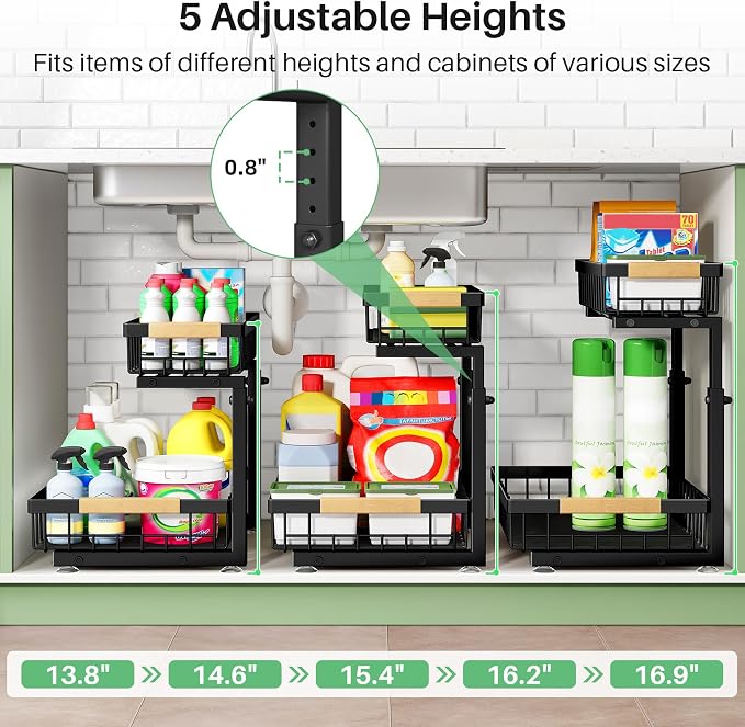 Kitstorack Under Sink Organizer, 2 Tier Under the Sink Storage, Slide out Pull out Cabinet Organizer Shelf, Metal Sliding Drawer for Kitchen Bathroom Pantry Closet Organization Rack, Black, 1 Pack - Image 7
