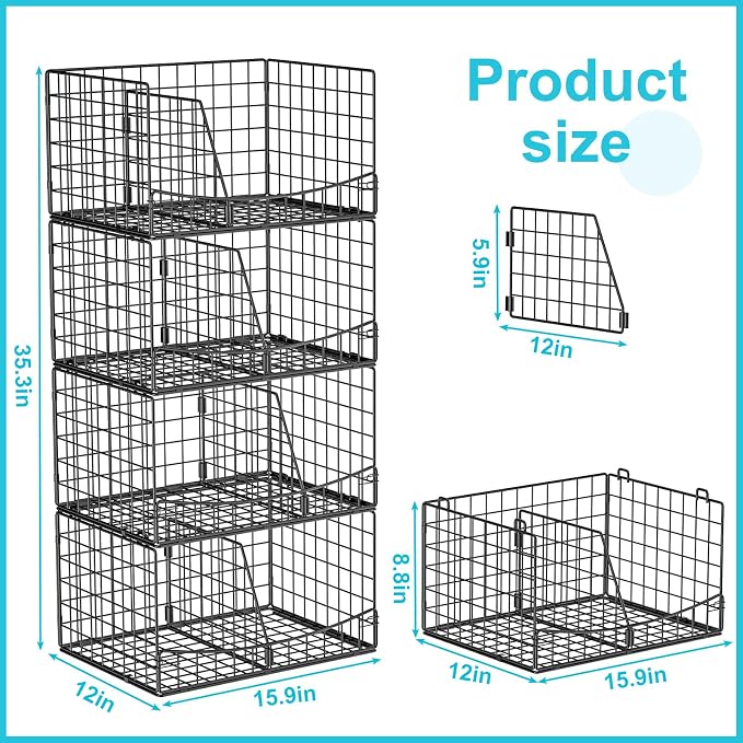 Hongtamoya 4-Tier Closet Organizers and Storage Basket with Divider, Foldable Closet Shelf Organizer System, Space-Saving Clothes Storage Drawer Organizer Bins for Wardrobe Cupboard, Black - Image 2