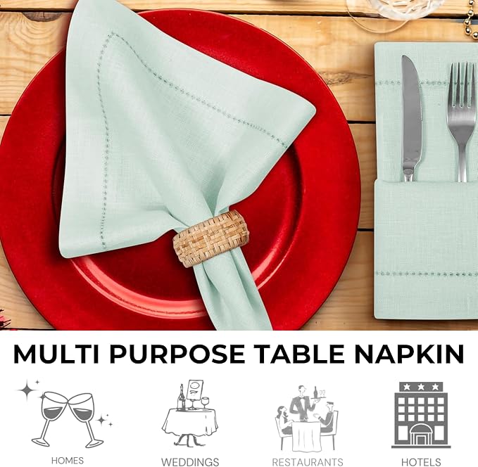 BEDDING CRAFT Linen Cloth Napkins Set of 4, 18x18, Pastel Blue | Soft Durable Washable -Ideal for Events Wedding Christmas Thanksgiving Newyear-Perfect Everyday Use Table Linen 18x18. - Image 5
