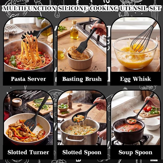 Fourluoo 30 Pcs Farmhouse Kitchen Decor and Utensils Set Rustic Kitchen Towels and Rugs Oven Mitts and Pot Holders Non Toxic Black Silicone Utensils Set Heat Resistant Dishwasher for Cooking - Image 6