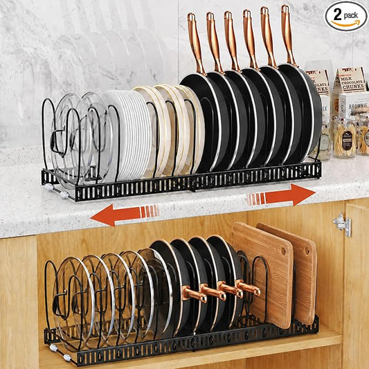 Pots and Pans Organizer Rack,Expandable Holder for Kitchen Cabinet | 11.81''-22.85'' Metal Rack with 12 Adjustable Dividers,Multifunctional Organizer for Cookware Bakeware Cutting Board Storage by TIVMIK
