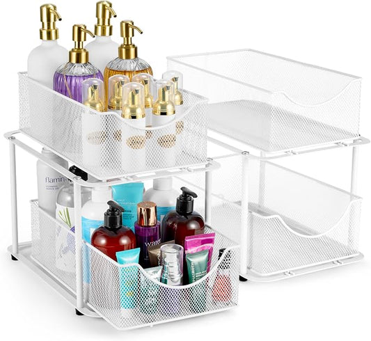 Sorbus 2 Sets of 2 Tier Metal Under Sink Organizer for Bathroom, Kitchen, Strong Steel Mesh Sliding Drawers for Under Sink, Under Cabinet, Closet, Kitchen, Pantry, Bathroom Organizers and Storage by Sorbus