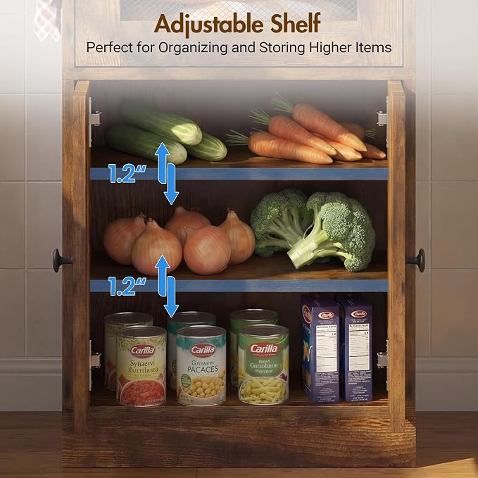 Potato and Onion Storage Bin with Lid, Large Potato Bin with Drawer, Multi-Compartment Wooden Fruit & Vegetable Cabinet with Mesh Doors, Rustic Kitchen Organizer for Pantry (16.9") - Image 5