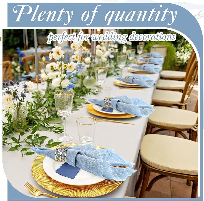 48 Pcs Cotton Linen Cloth Napkins with Fringe 16.5 x 16.5 Inch Square Rustic Dinner Linen Napkins Bulk for Wedding Party Banquet Dinner(Dusty Blue) - Image 5