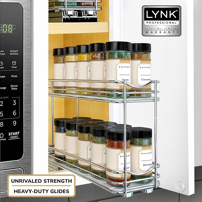 LYNK PROFESSIONAL® Pull Out Spice Organization for Cabinets - 4-3/8 inch Wide – Spice Rack for Inside Cabinets, Slide Out Spice Rack Organizer for cabinet – Pull Out Spice Rack, Sliding 2 Tier Chrome - Image 7