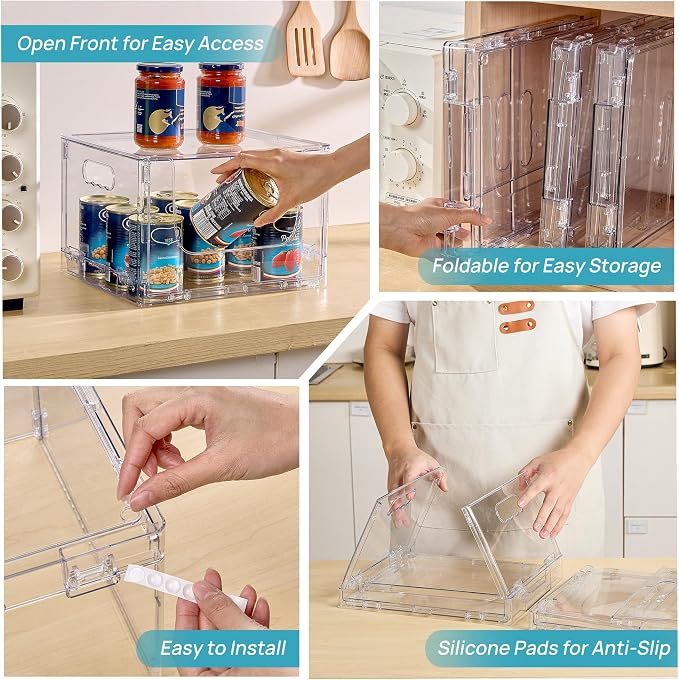 Vtopmart 2 Pack Large Foldable Open Front Storage Bins with Lids for Potato and Onion, Stackable Clear Plastic Container Organizer for Pantry, Kitchen, Cabinet, Bathroom, Closet Organization - Image 4