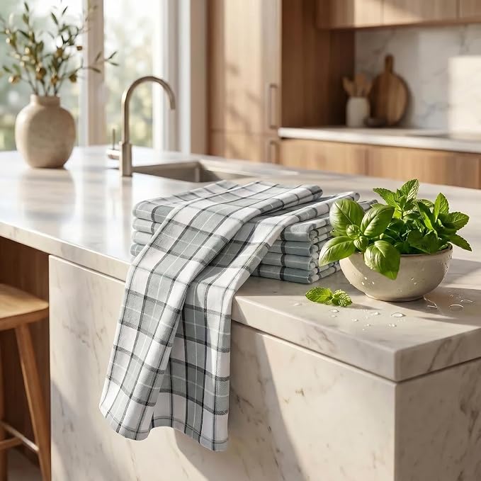 Urban Villa Kitchen Towels Cotton Dish Towels 20”x30” (Set of 6) Majestic Checks - Image 6