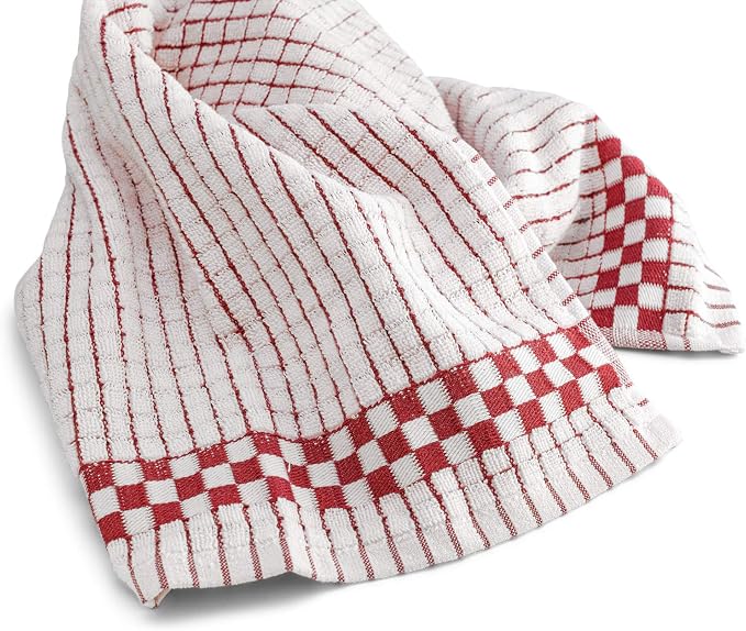 XLNT Highly Absorbent Kitchen Dish Towels 100% Cotton 18x28 inch – Ultra-Thick Dishcloths – Premium Weave for Drying & Cleaning – Soft, Durable & Lint-Free – Pack of 3 Red - Image 5