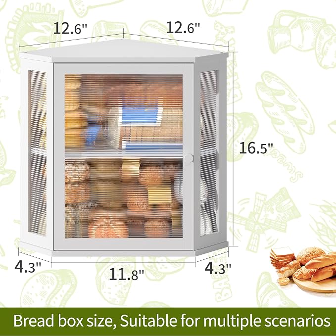 BMOSU Corner Bread Box for Kitchen Countertop Double Layer Bamboo Wooden Bread box Large Capacity Bread Storage Bin(White, Extra Large) - Image 7