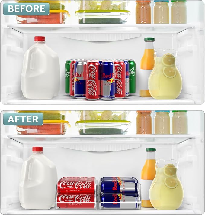 Sorbus Skinny Soda Can Organizer for Refrigerator - Stackable Slim Can Holder Dispenser with Lid for Fridge, Pantry, Freezer - BPA-Free, Clear Design, Drink Organizer for Fridge (4-Pack) - Image 5