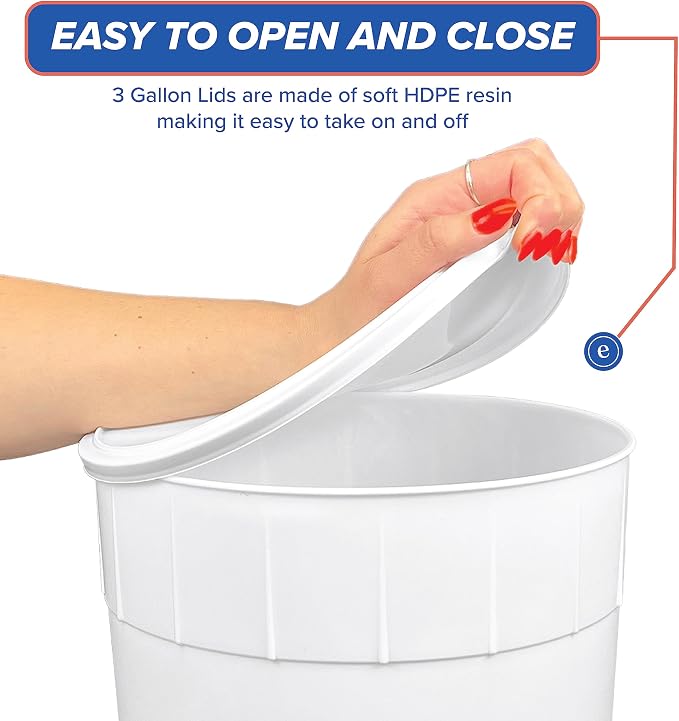 3 Gallon Ice Cream Container w/Lid, BPA Free, 10 Pack/White | Freezer Safe HDPE Plastic Round Tub for Bulk Frozen Desserts, Food Storage, Stackable Commercial Kitchen Use, Made in USA - Image 4