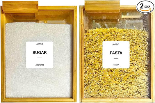 AVARO Food Dispenser – 2.2L Bamboo Cereal Dispenser Countertop & Rice Dispenser – Pantry Storage Containers for Kitchen Pantry & Pantry Organization – Cereal Dispenser & Flour Container (Set of 2) by Unknown