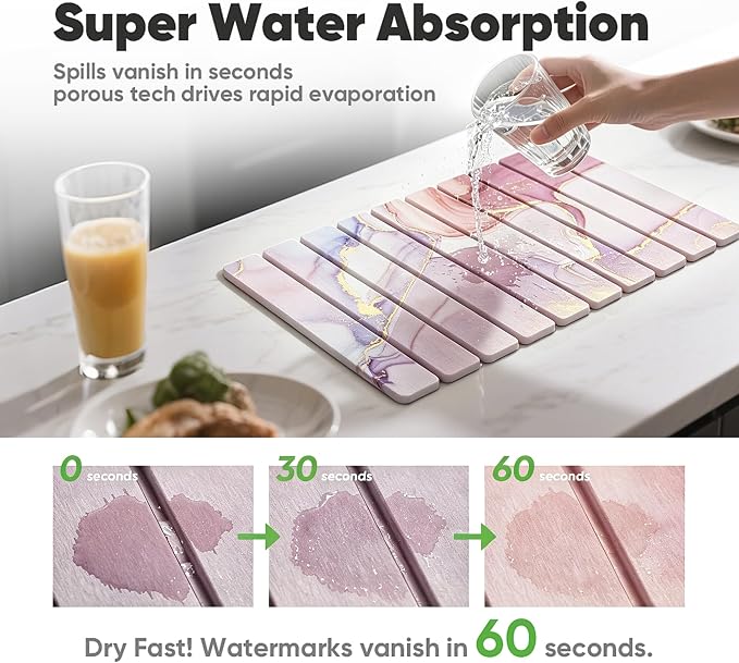 Stone Dish Drying Mat for Kitchen Counter - 24" x 16" Ultra Absorbent Diatomaceous Earth Mat, Foldable Fast Drying Countertop Protector, Non-Slip Eco-Friendly Stone Mat for Dishes - Image 3