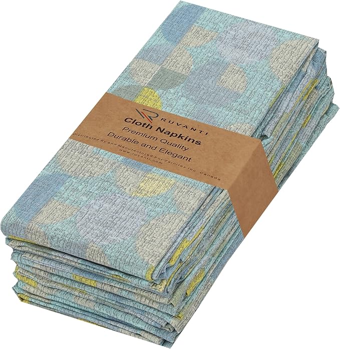 RUVANTI Cloth Napkins Set of 6 Cotton 100%, 18x18 Inches Napkins Cloth Washable, Soft, Absorbent. Cotton Napkins for Parties, Christmas, Thanksgiving, Weddings, Dinner Napkins Cloth - Quarterly by Ruvanti