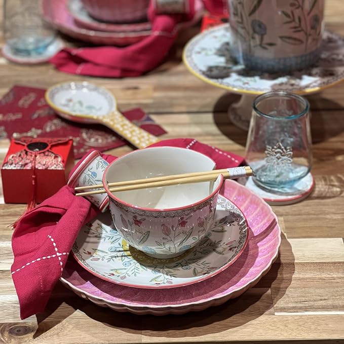 Ceramic Ramen Bowl Set | Ella Collection by Euro Ceramica | Salad Soup Ramen Bowl 2 Sizes Included with Chopsticks | Microwaveable Bowl for Ramen, Noodles, Pho, and Udon - Red Floral Design - Image 7