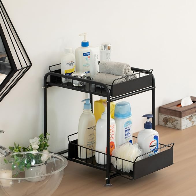 Under Sink Organizer Sliding Wire Baskets Adjustable 2-Tier Metal Storage Rack for Bathroom Kitchen or Utility Cabinets Pull-Out Shelf for Cleaning Supplies & Pantry Essentials, Set of 2 - Image 7